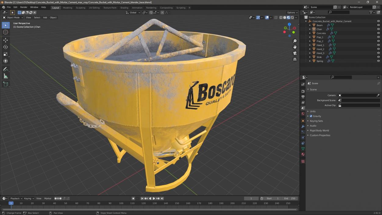 Concrete Bucket with Mortar Cement 3D model