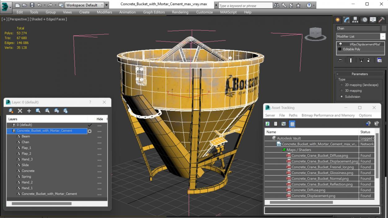 Concrete Bucket with Mortar Cement 3D model