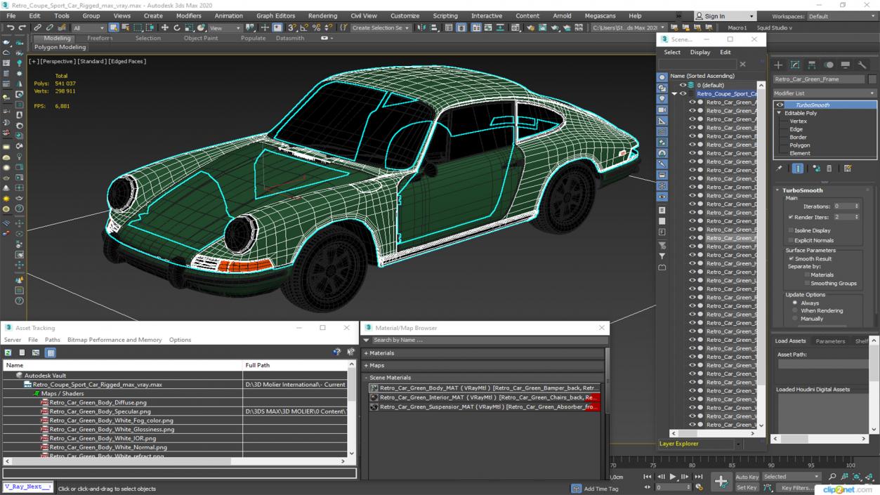 3D Retro Coupe Sport Car Rigged model