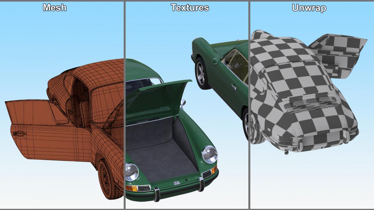 3D Retro Coupe Sport Car Rigged model