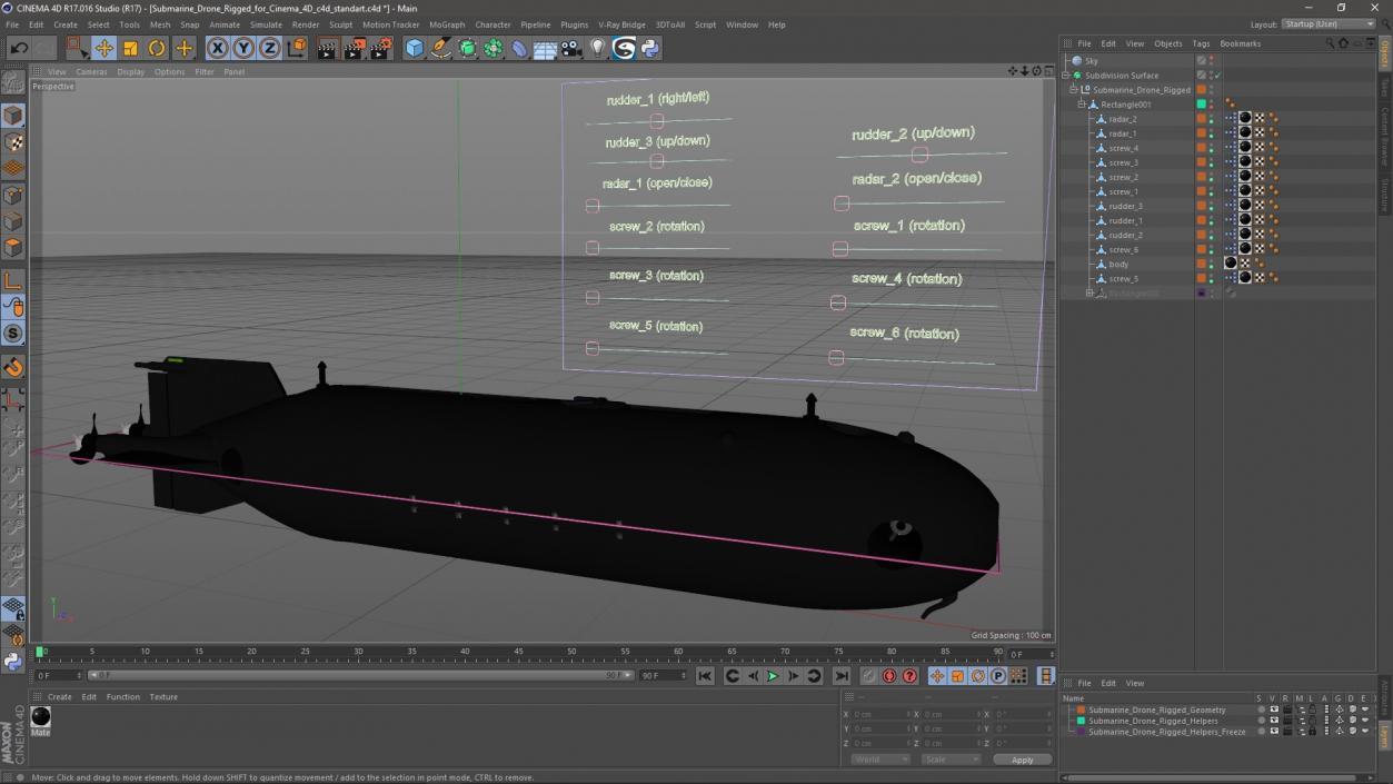 3D Submarine Drone Rigged for Cinema 4D