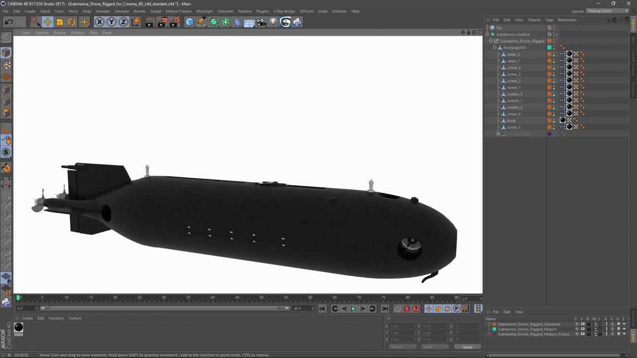 3D Submarine Drone Rigged for Cinema 4D