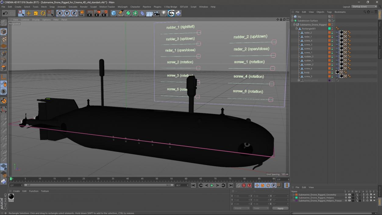 3D Submarine Drone Rigged for Cinema 4D