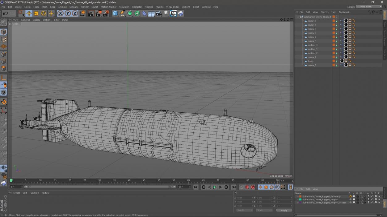 3D Submarine Drone Rigged for Cinema 4D