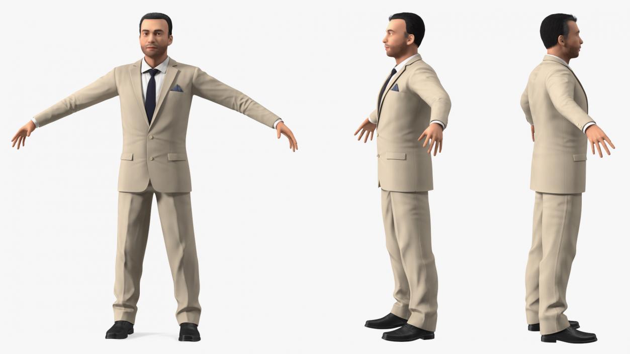 Formal Businessman in Beige Suit Rigged 3D model