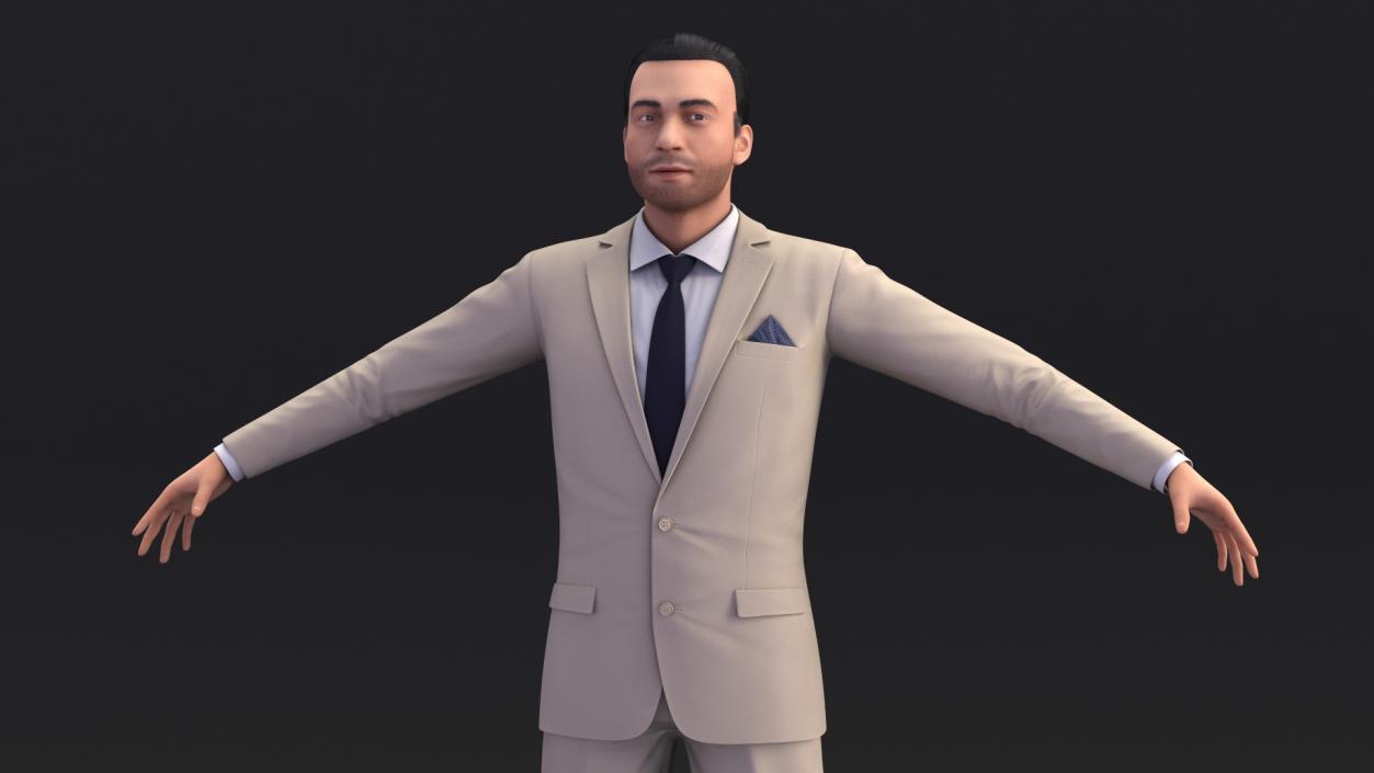 Formal Businessman in Beige Suit Rigged 3D model