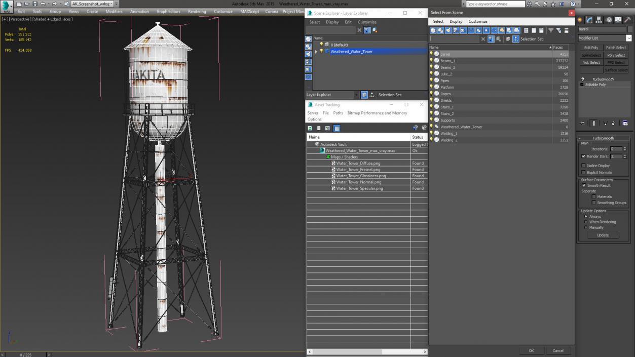 3D Weathered Water Tower