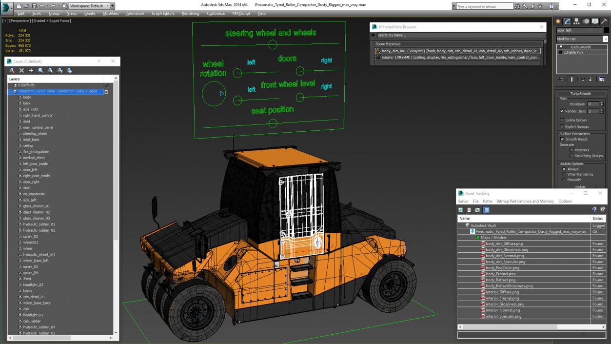 3D model Pneumatic Tyred Roller Compactor Dusty Rigged