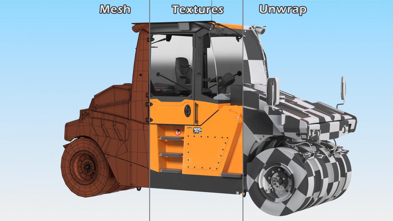 3D model Pneumatic Tyred Roller Compactor Dusty Rigged