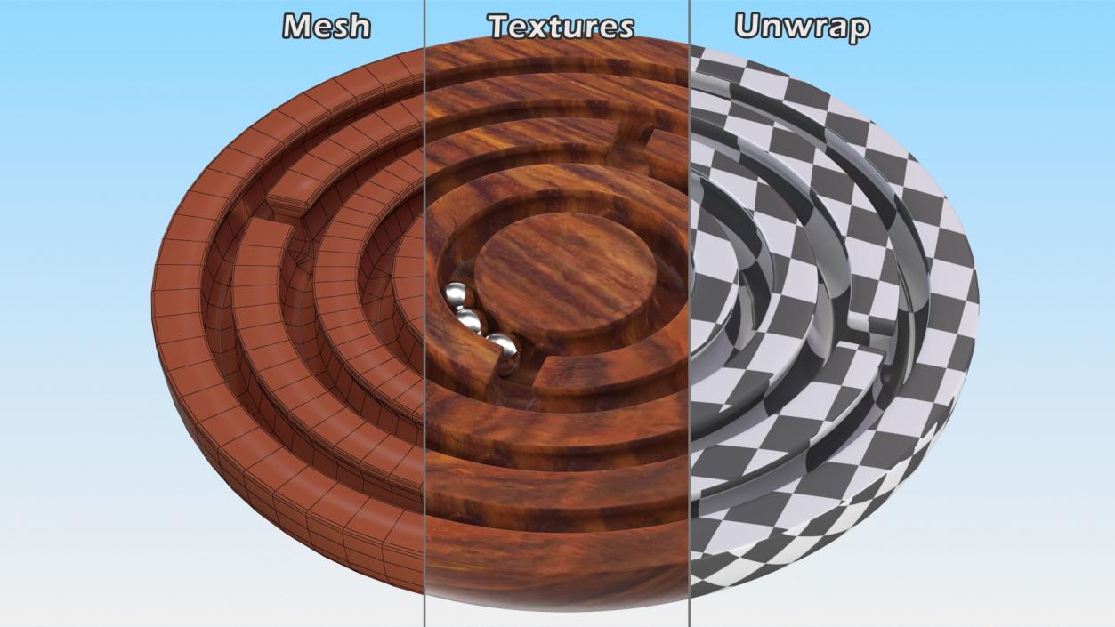 Round Wooden Marble Labyrinth Game 3D model