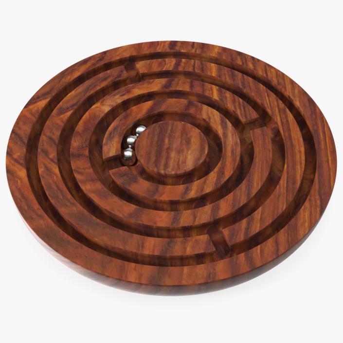 Round Wooden Marble Labyrinth Game 3D model