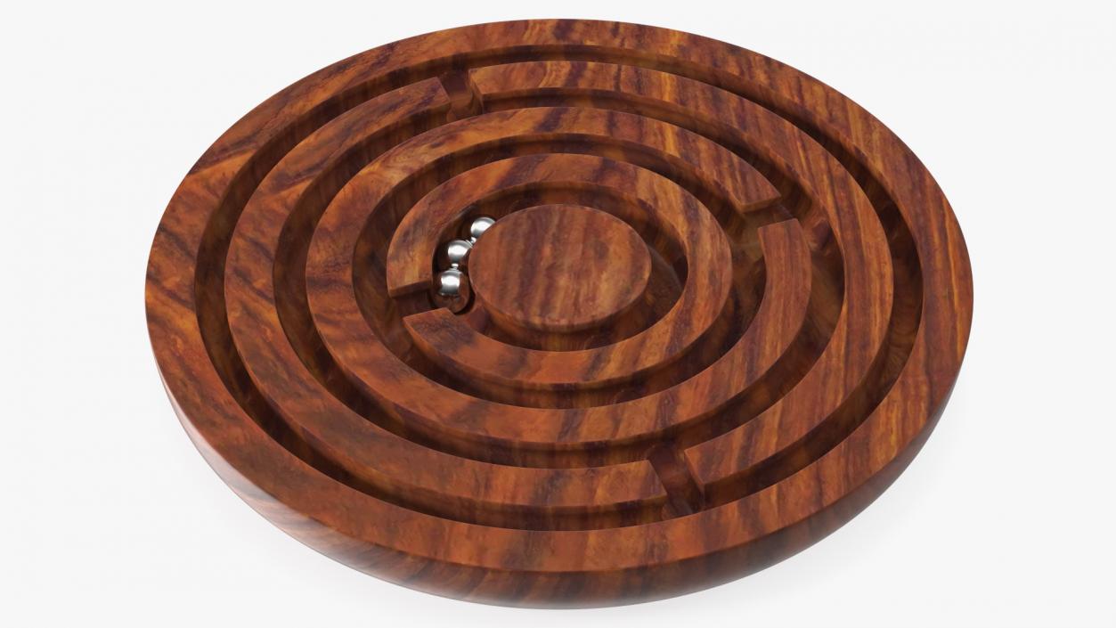 Round Wooden Marble Labyrinth Game 3D model