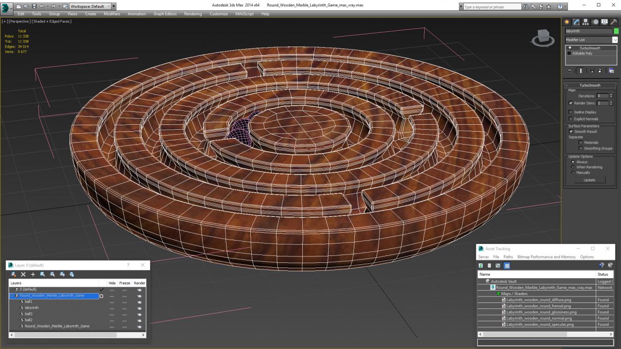 Round Wooden Marble Labyrinth Game 3D model