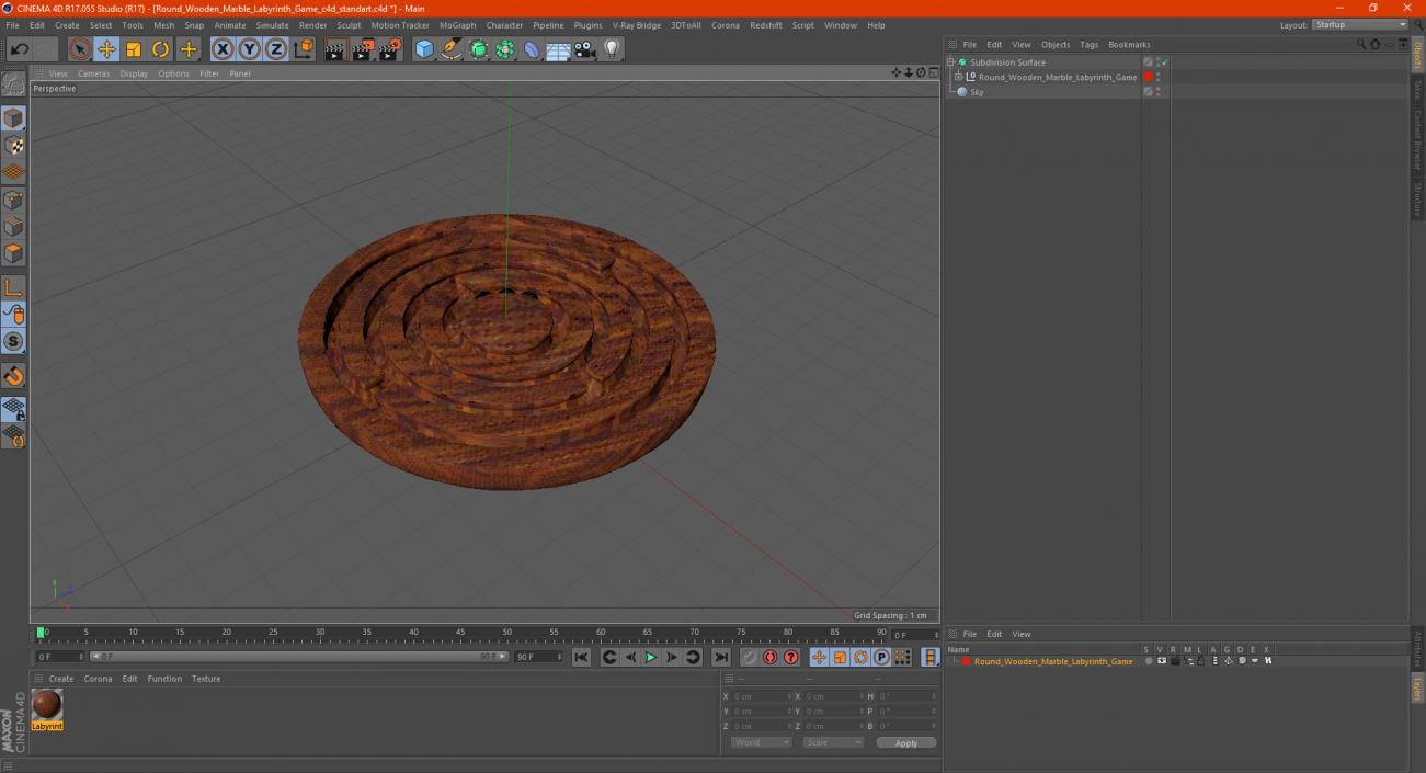 Round Wooden Marble Labyrinth Game 3D model