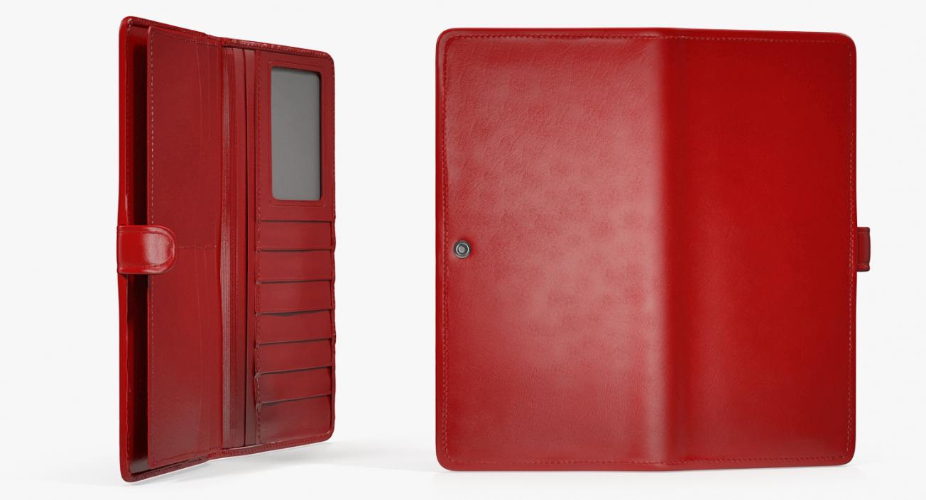 Leather Women Long Wallet Open Red 3D model