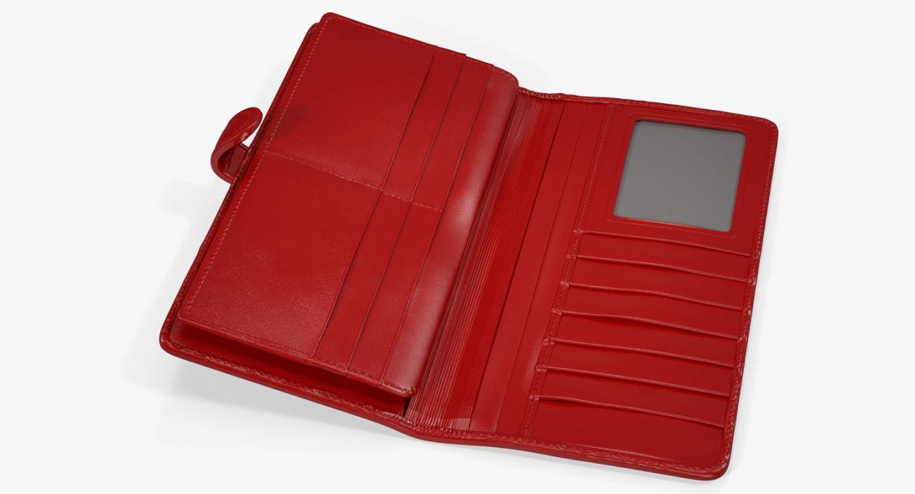 Leather Women Long Wallet Open Red 3D model