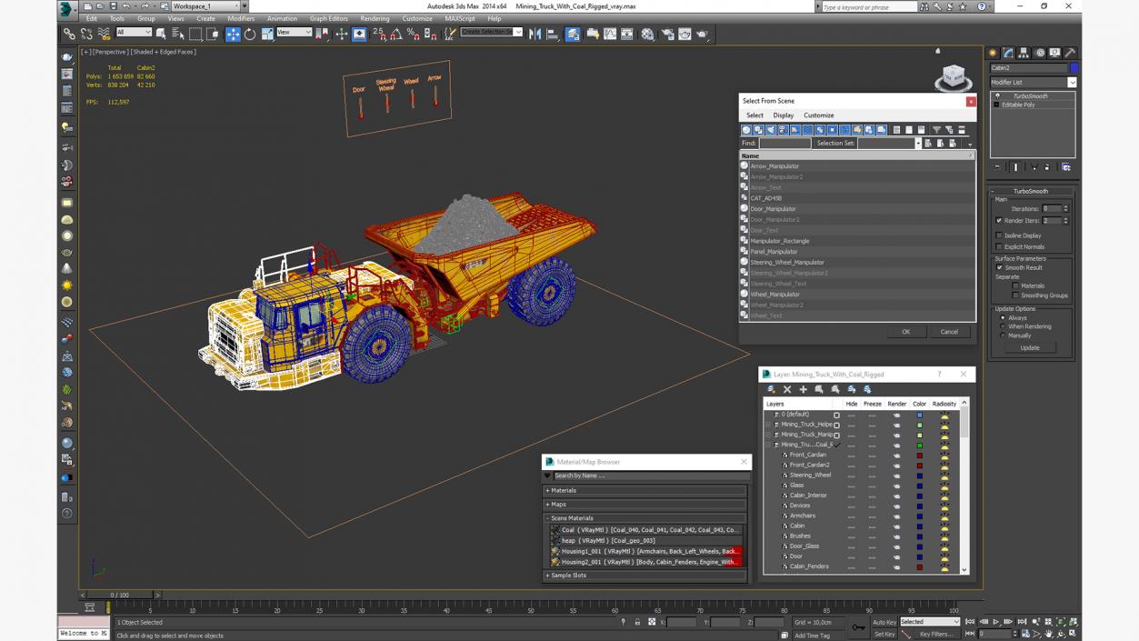 Caterpillar AD45B Mining Truck With Coal Rigged 3D