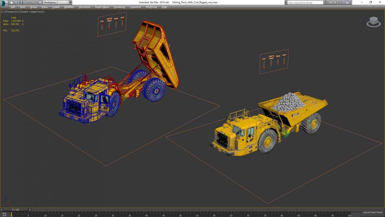 Caterpillar AD45B Mining Truck With Coal Rigged 3D