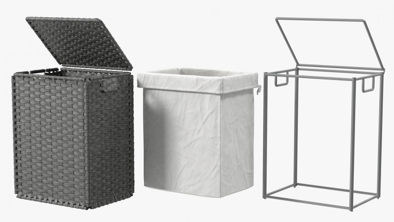 3D model Rattique Laundry Hamper with Liner Black