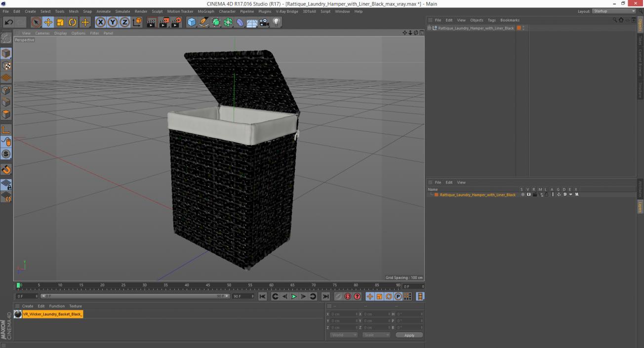 3D model Rattique Laundry Hamper with Liner Black