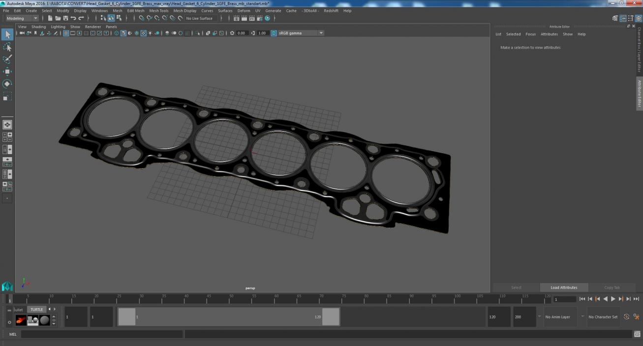 3D Head Gasket 6 Cylinder 1GFE Brass model