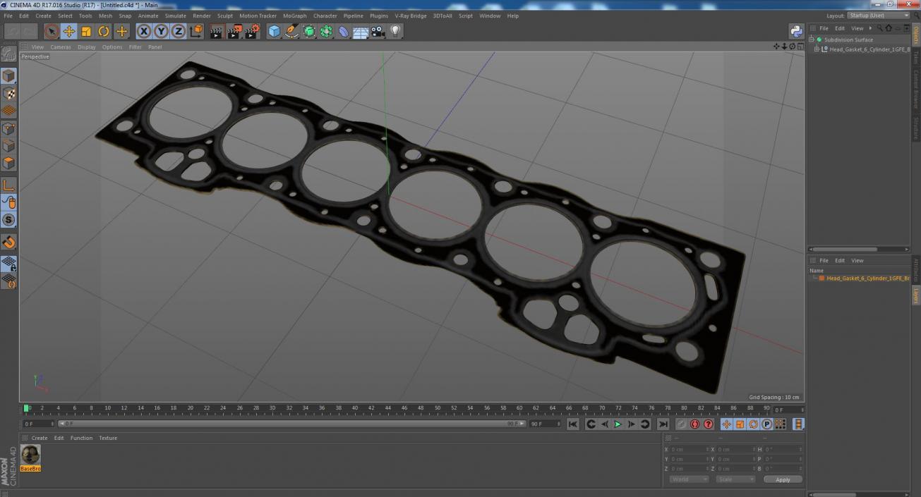 3D Head Gasket 6 Cylinder 1GFE Brass model