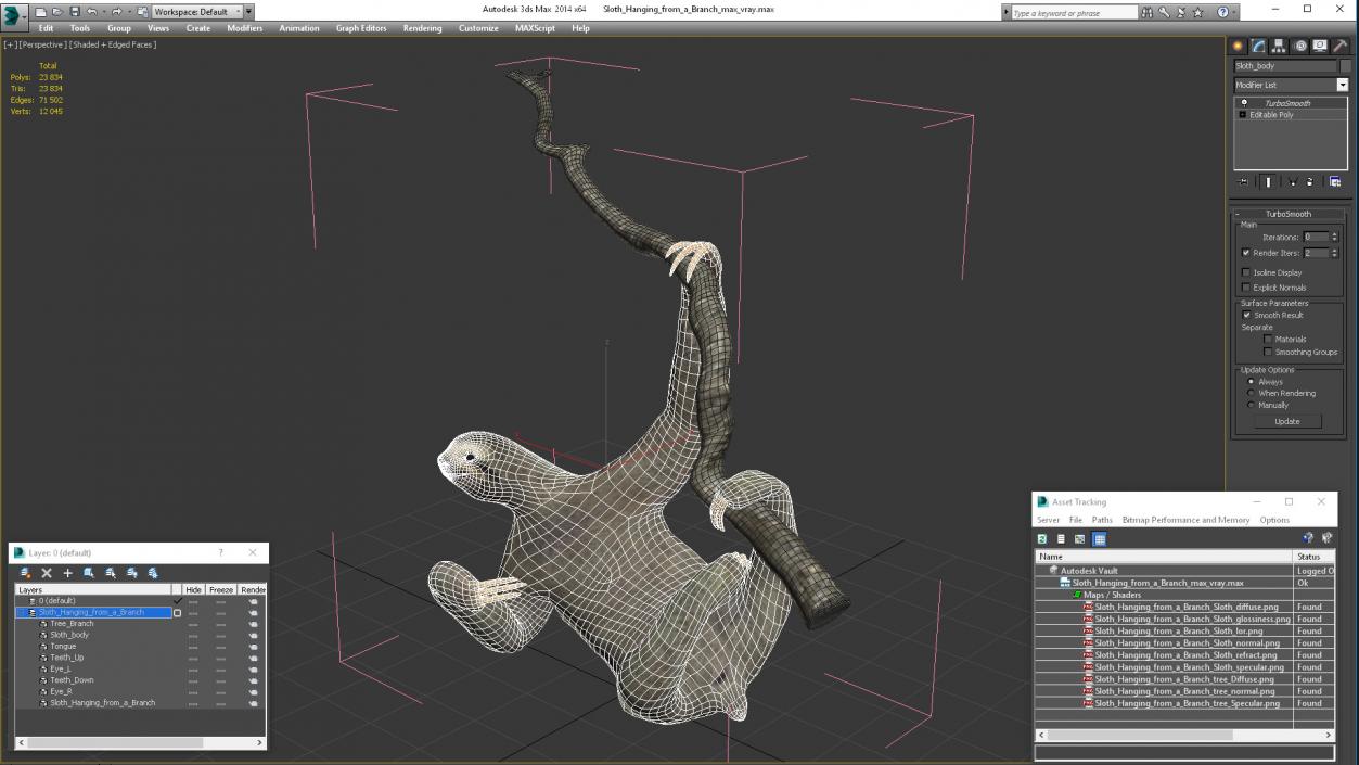 Sloth Hanging from a Branch 3D