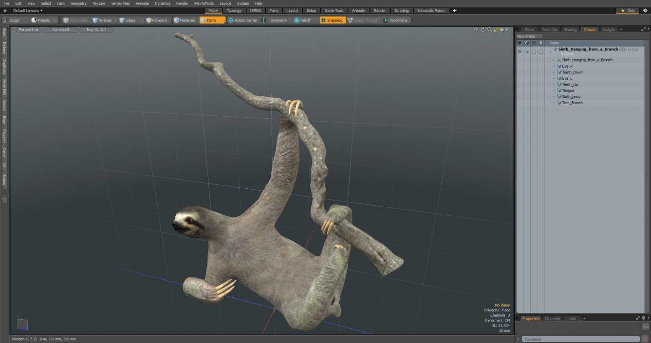 Sloth Hanging from a Branch 3D