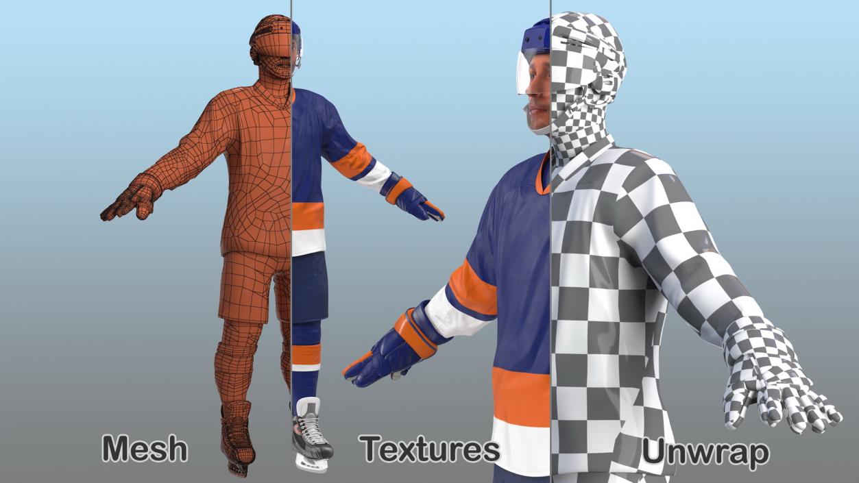 3D model Hockey Player Blue Rigged