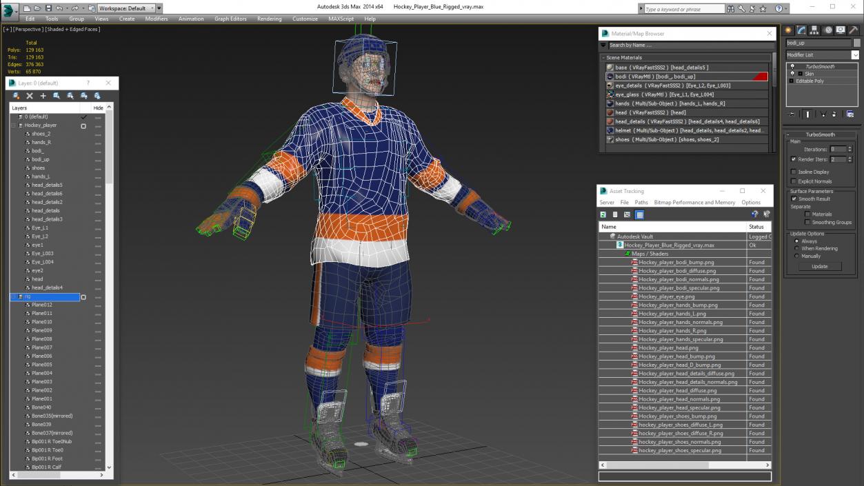 3D model Hockey Player Blue Rigged