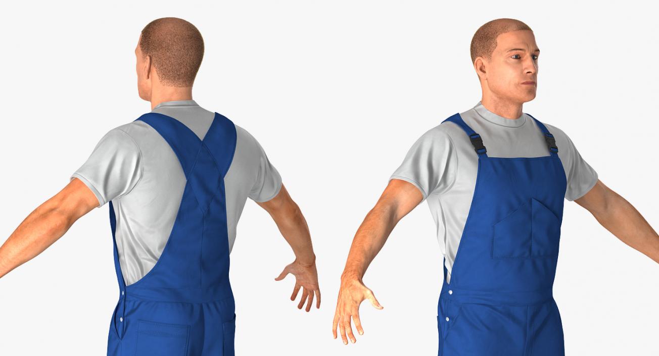 3D Construction Worker Wearing Blue Overalls