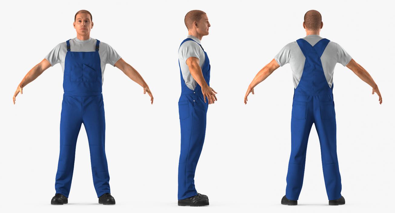 3D Construction Worker Wearing Blue Overalls