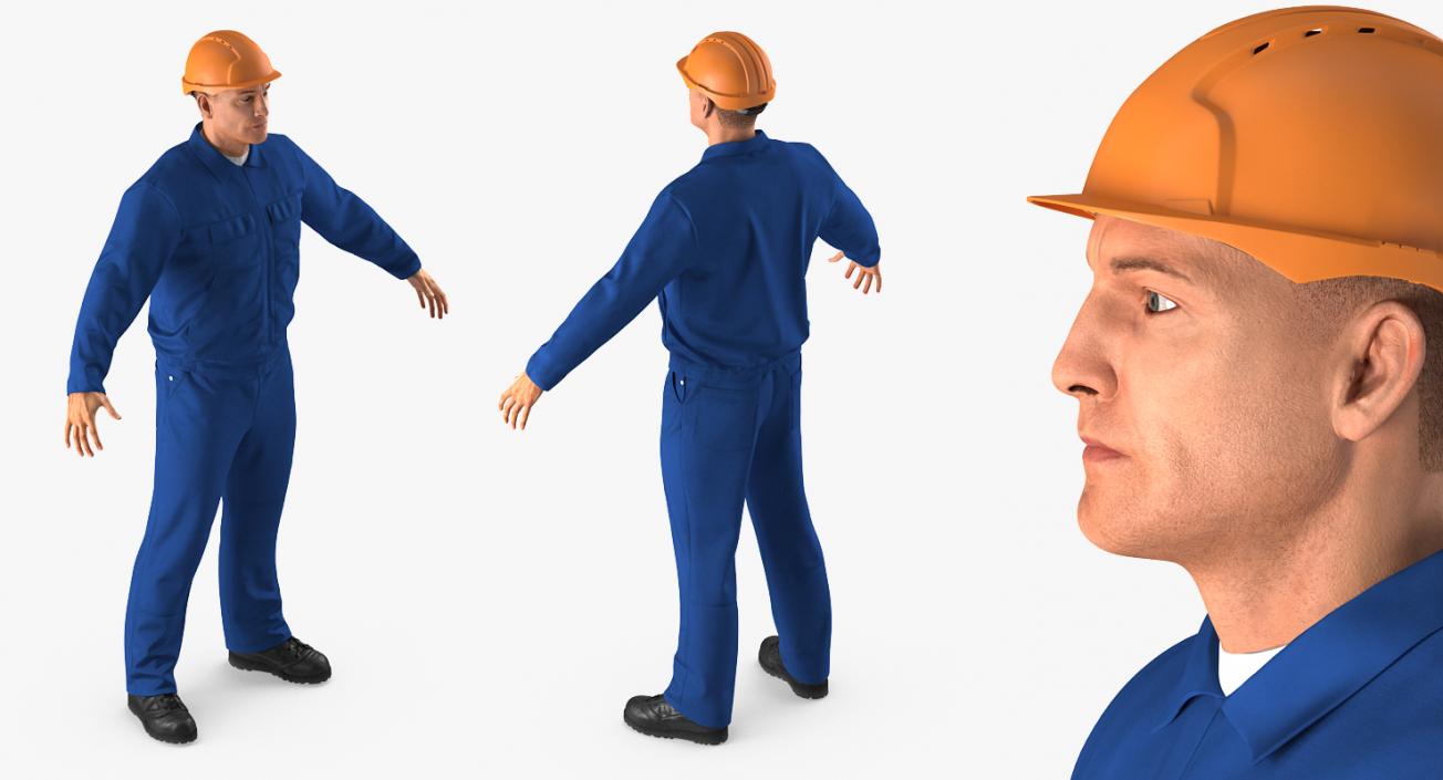 3D Construction Worker Wearing Blue Overalls