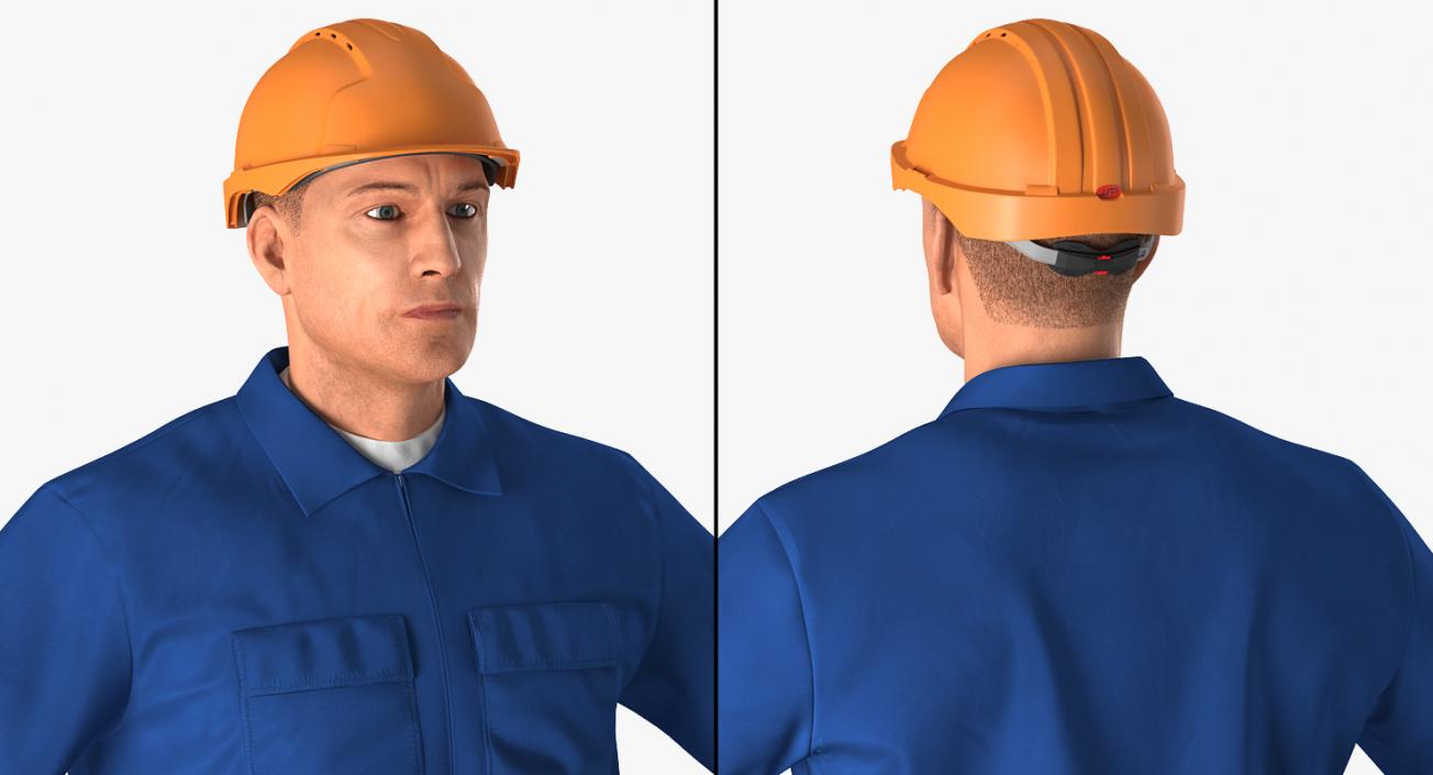 3D Construction Worker Wearing Blue Overalls