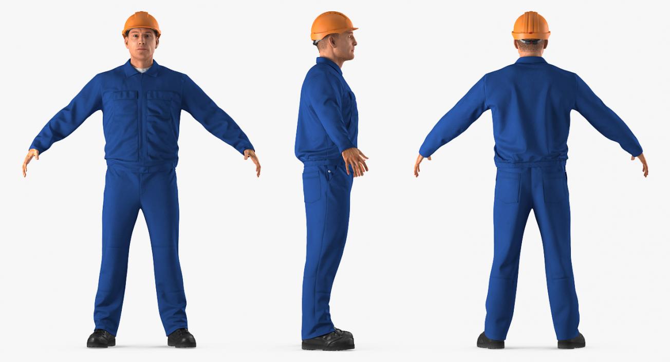 3D Construction Worker Wearing Blue Overalls