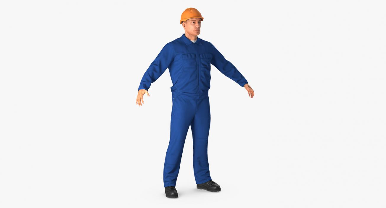 3D Construction Worker Wearing Blue Overalls