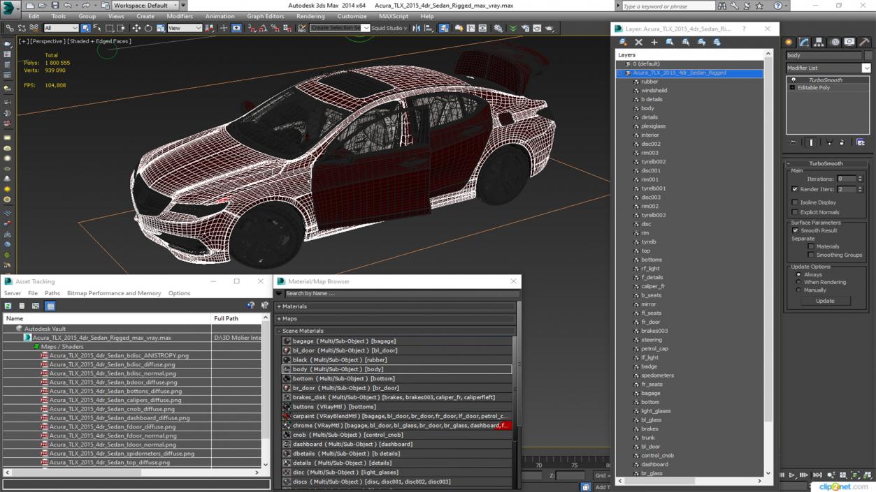 3D Acura TLX 2015 4dr Sedan Rigged