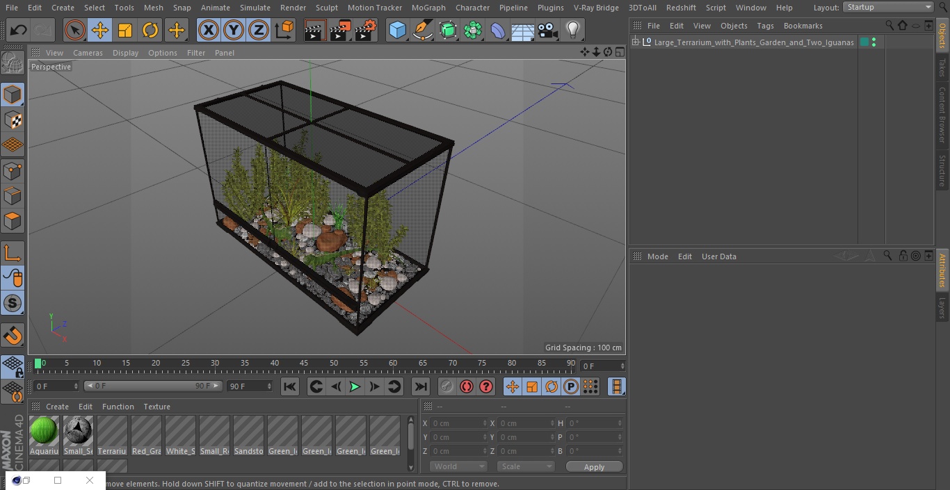 3D model Large Terrarium with Plants Garden and Two Iguanas