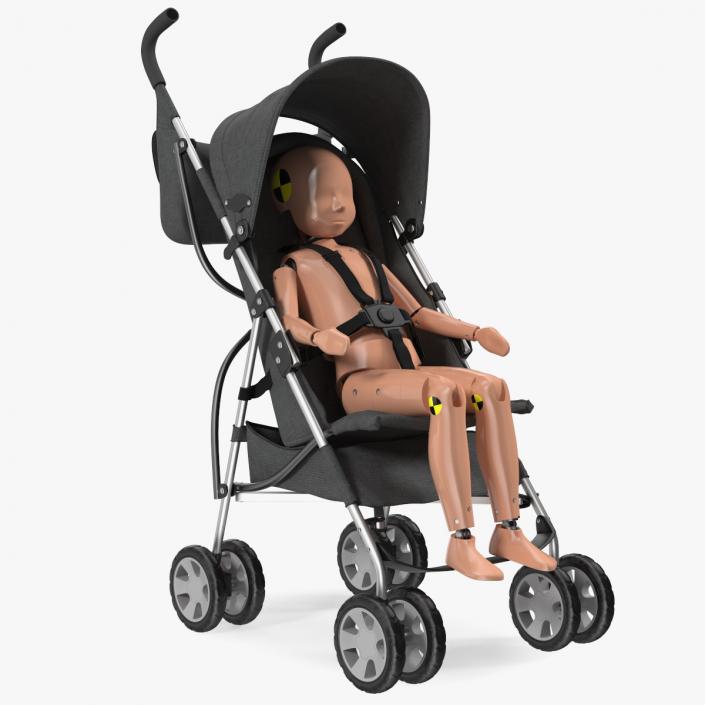 Baby Stroller with Child Crash Test Rigged 3D