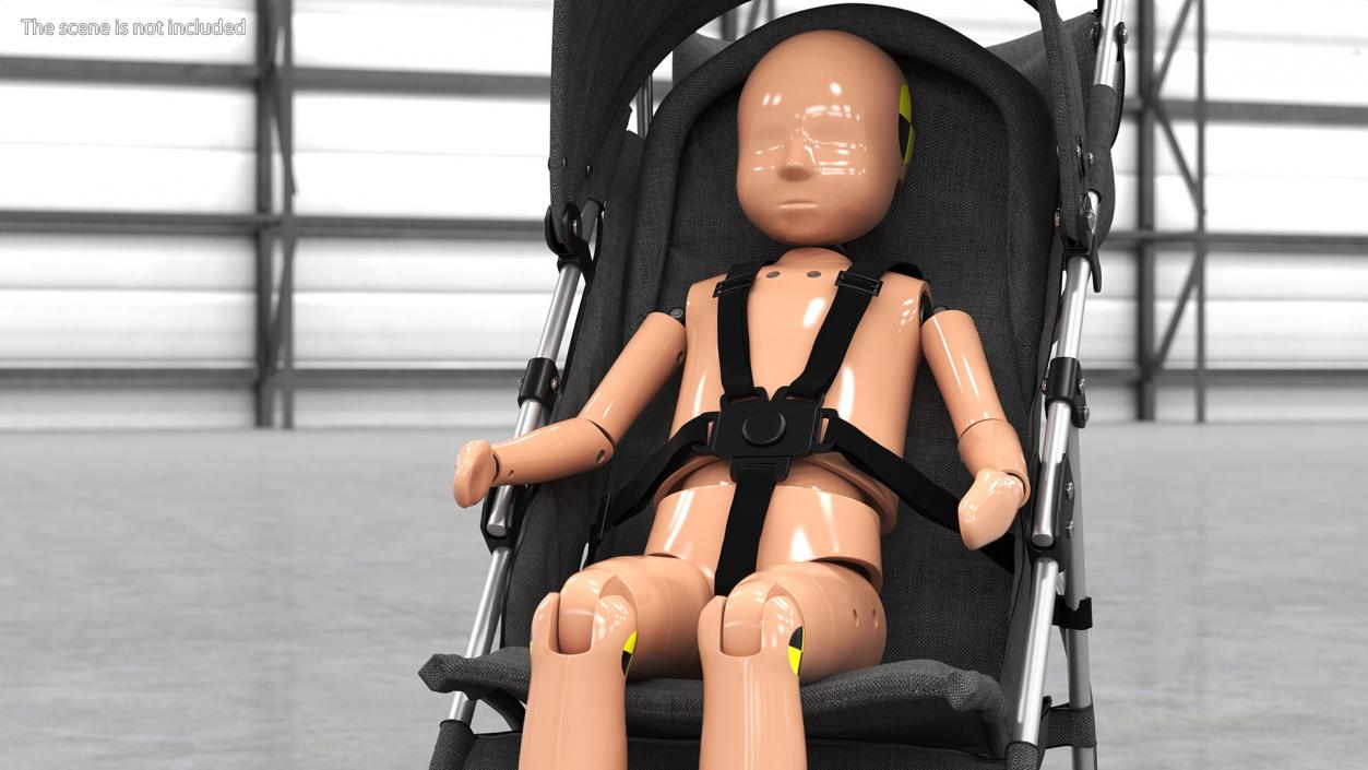 Baby Stroller with Child Crash Test Rigged 3D