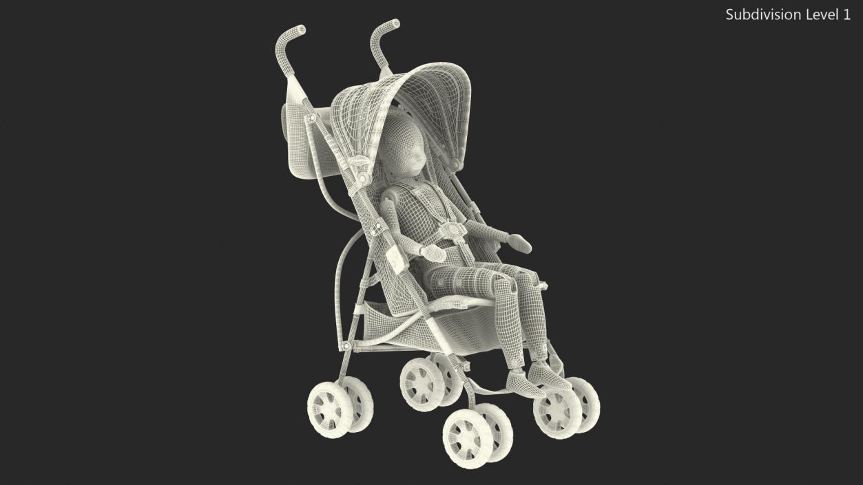 Baby Stroller with Child Crash Test Rigged 3D