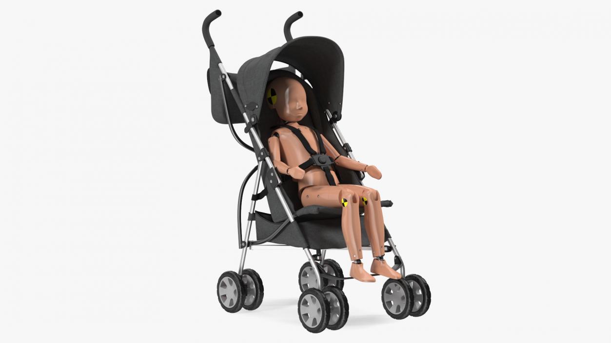 Baby Stroller with Child Crash Test Rigged 3D