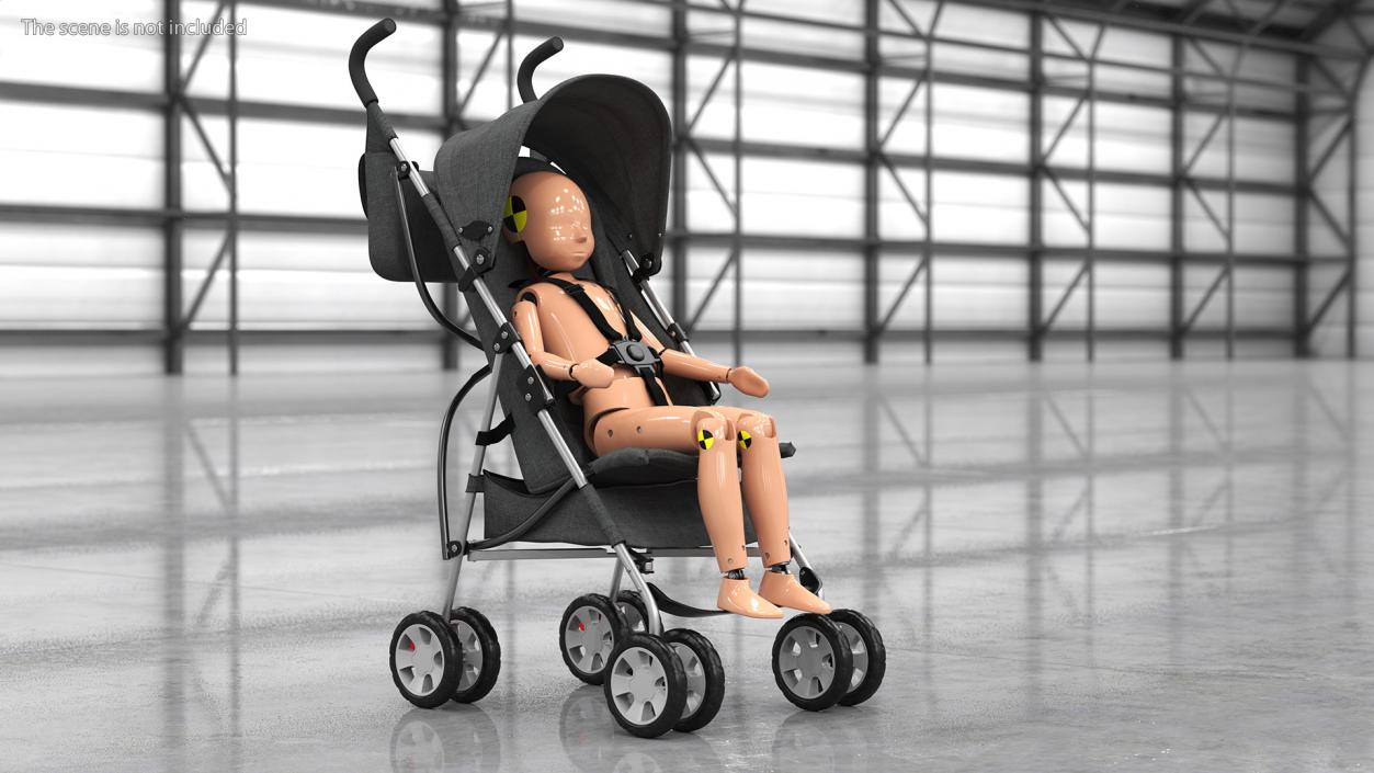 Baby Stroller with Child Crash Test Rigged 3D