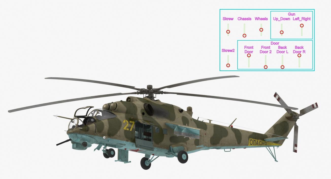 3D model Russian Helicopter Mil Mi-24 Rigged