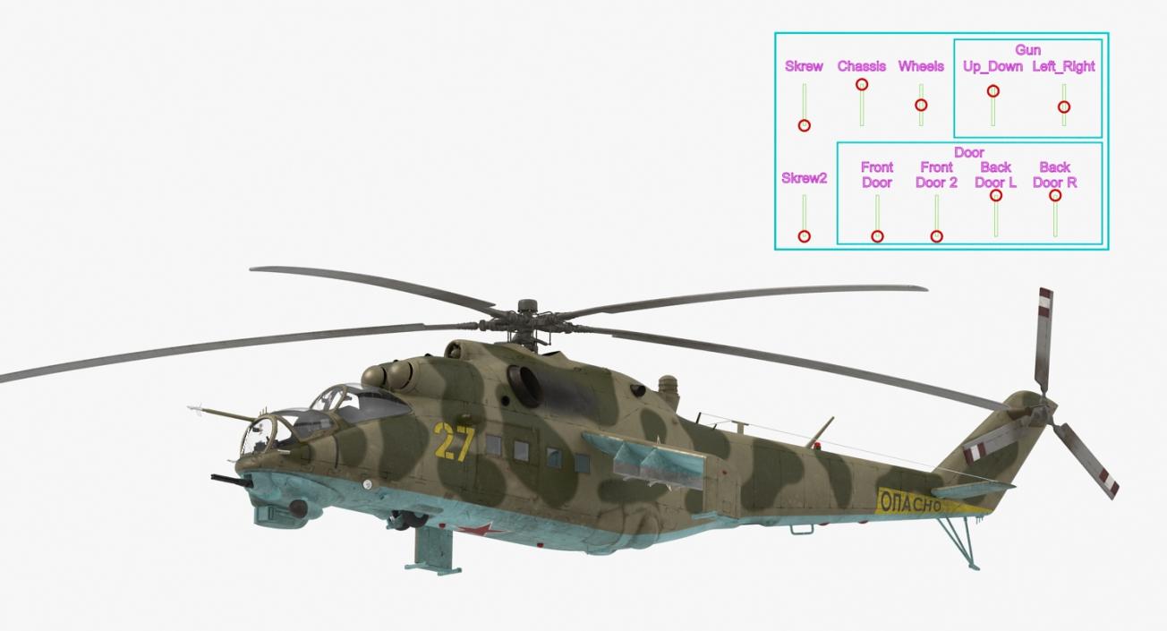 3D model Russian Helicopter Mil Mi-24 Rigged