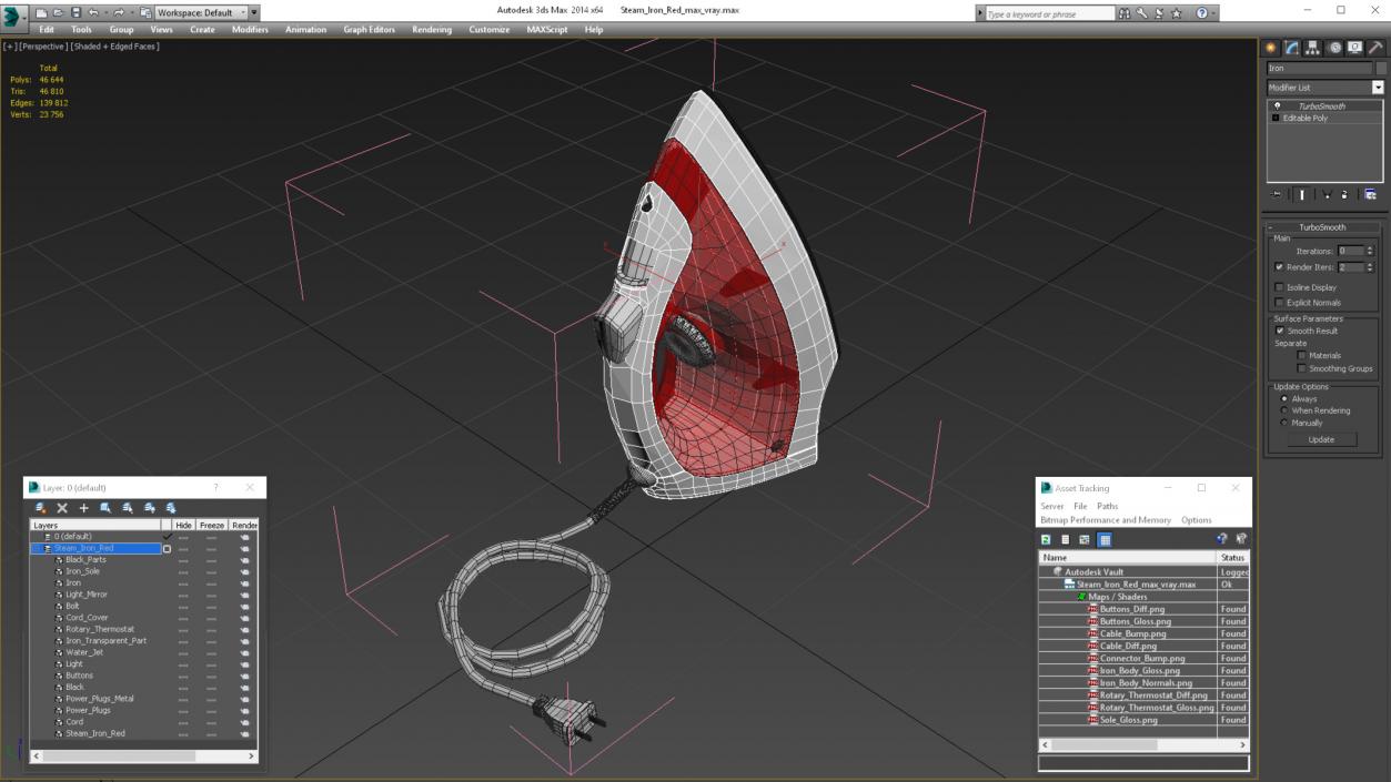 Steam Iron Red 3D model