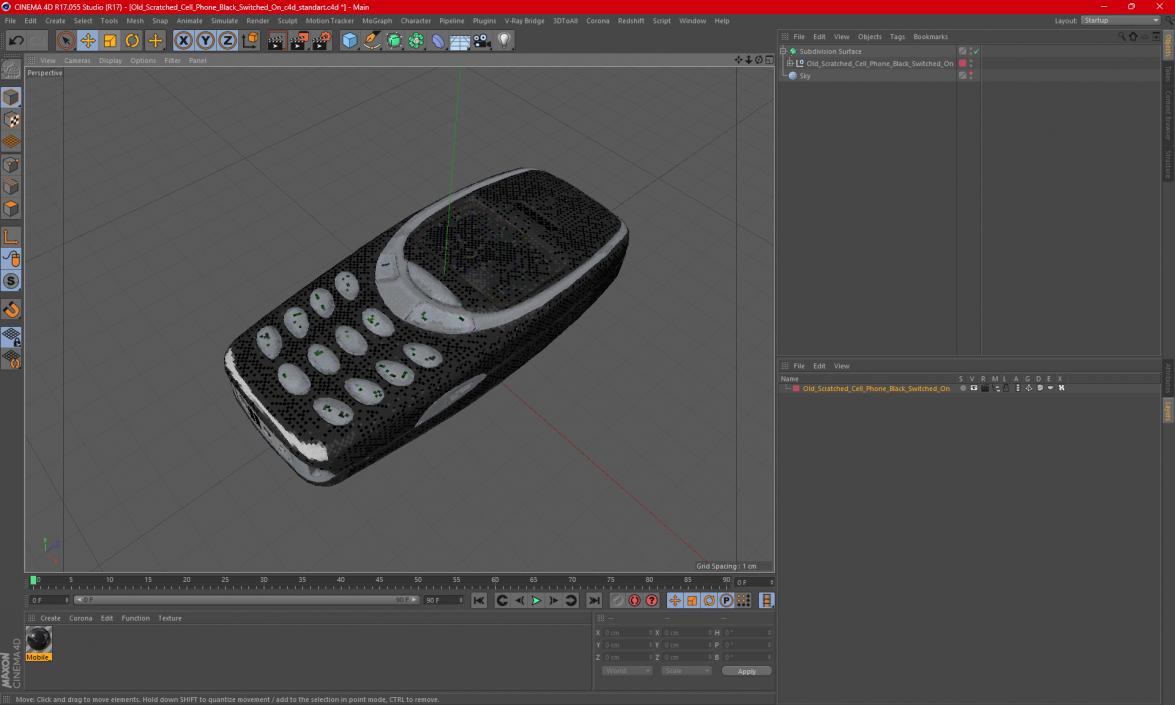 Old Scratched Cell Phone Black Switched On 3D