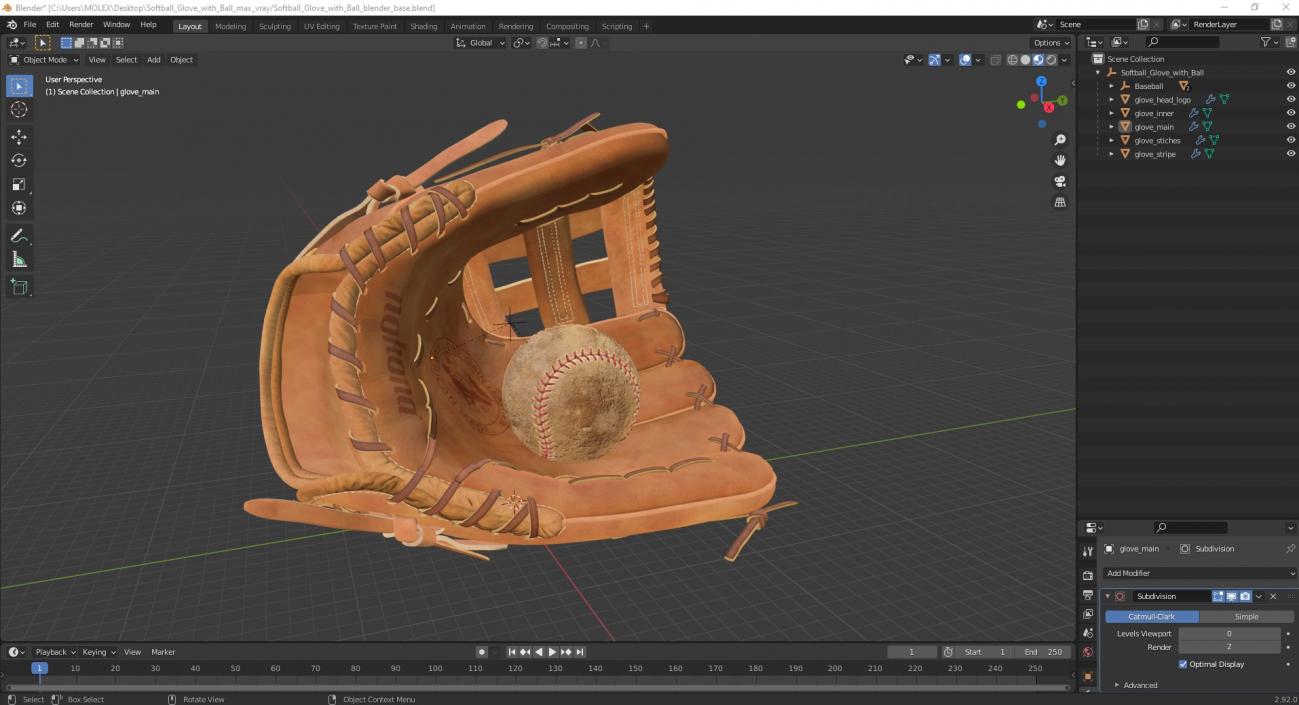 Softball Glove with Ball 3D model