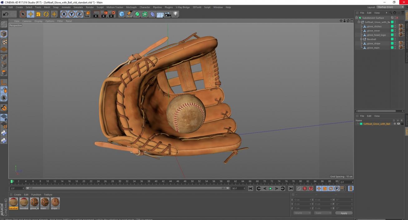 Softball Glove with Ball 3D model