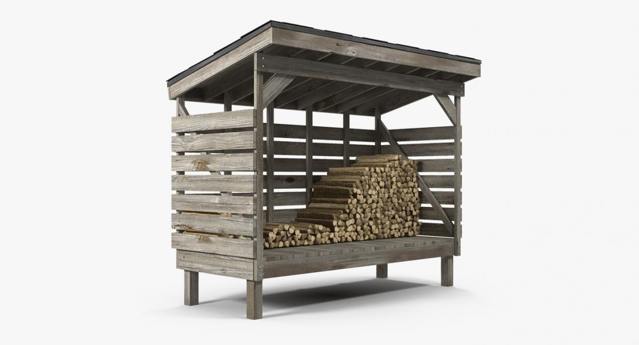 3D model Old Woodshed with Stack of Firewood